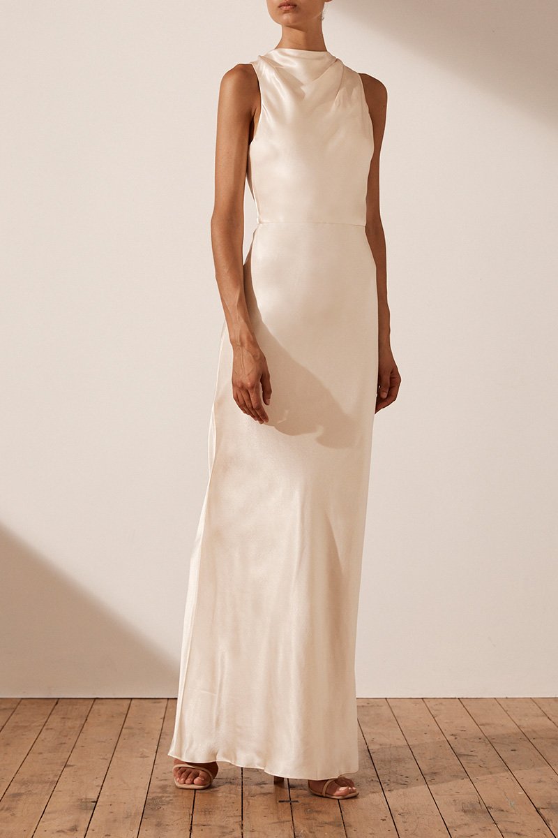 clemence high neck midi dress cream Shona Joy Clemence High Neck Midi Dress in Cream