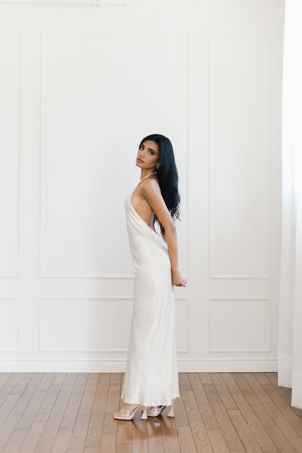 Halter Neck Low Back White Maxi Dress Shona Joy La Lune La Lune
