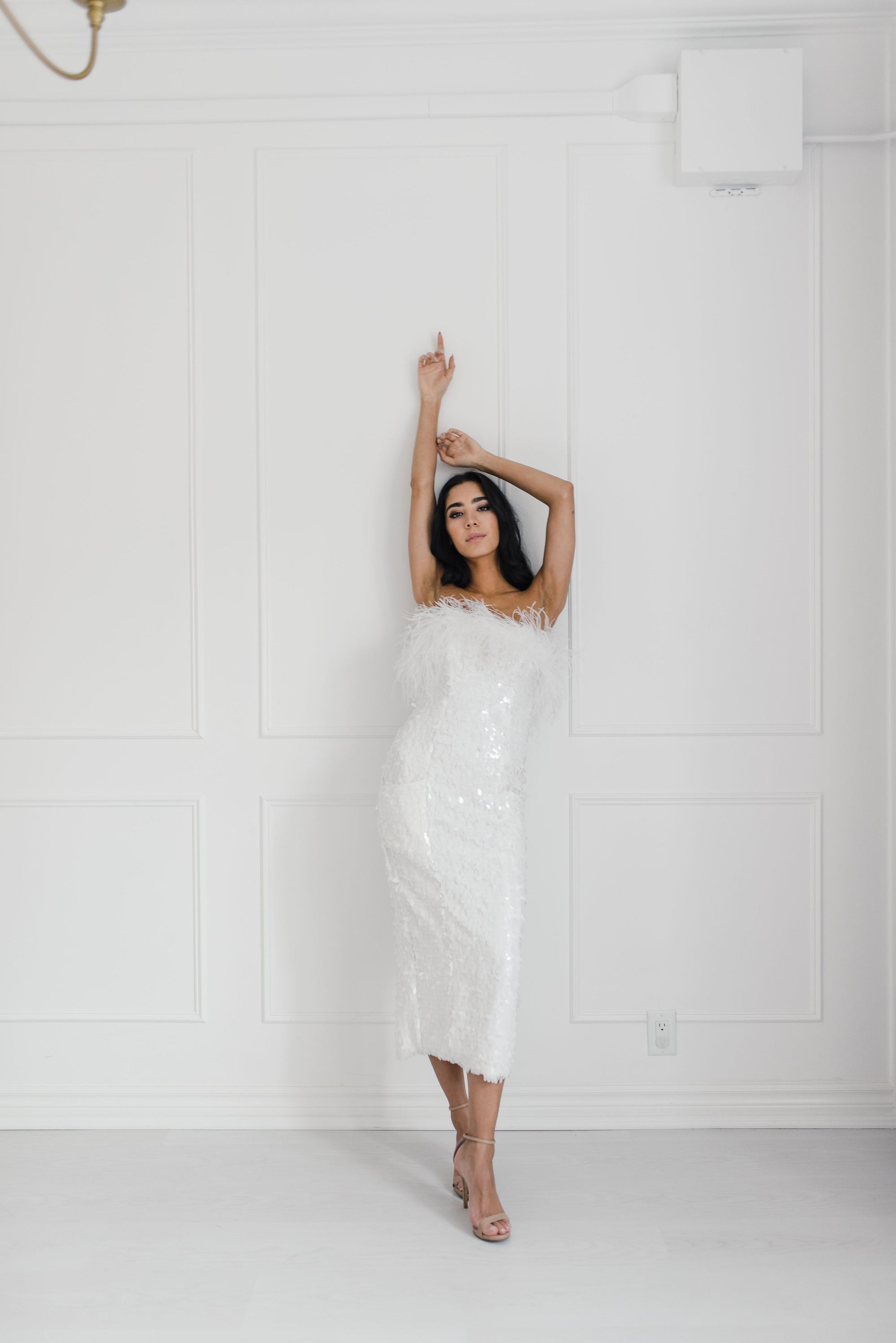 ILA Drew Strapless Sequin Midi Dress- White