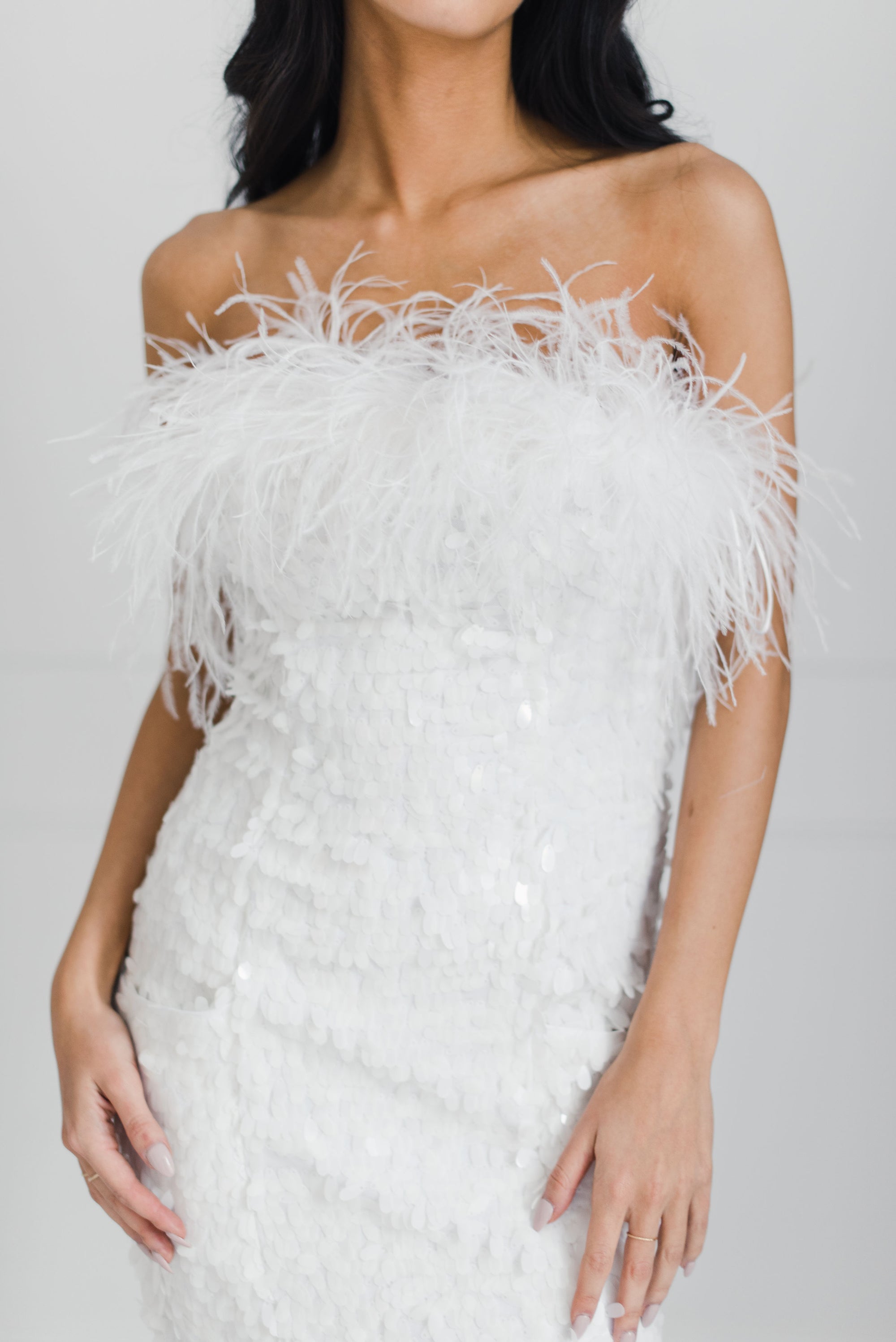 ILA Drew Strapless Sequin Midi Dress- White