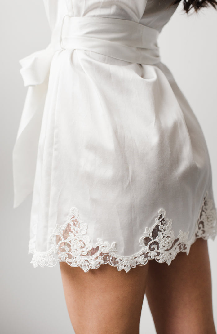 Cara Silk Cotton Short Bridal Robe - Daphne Newman Design