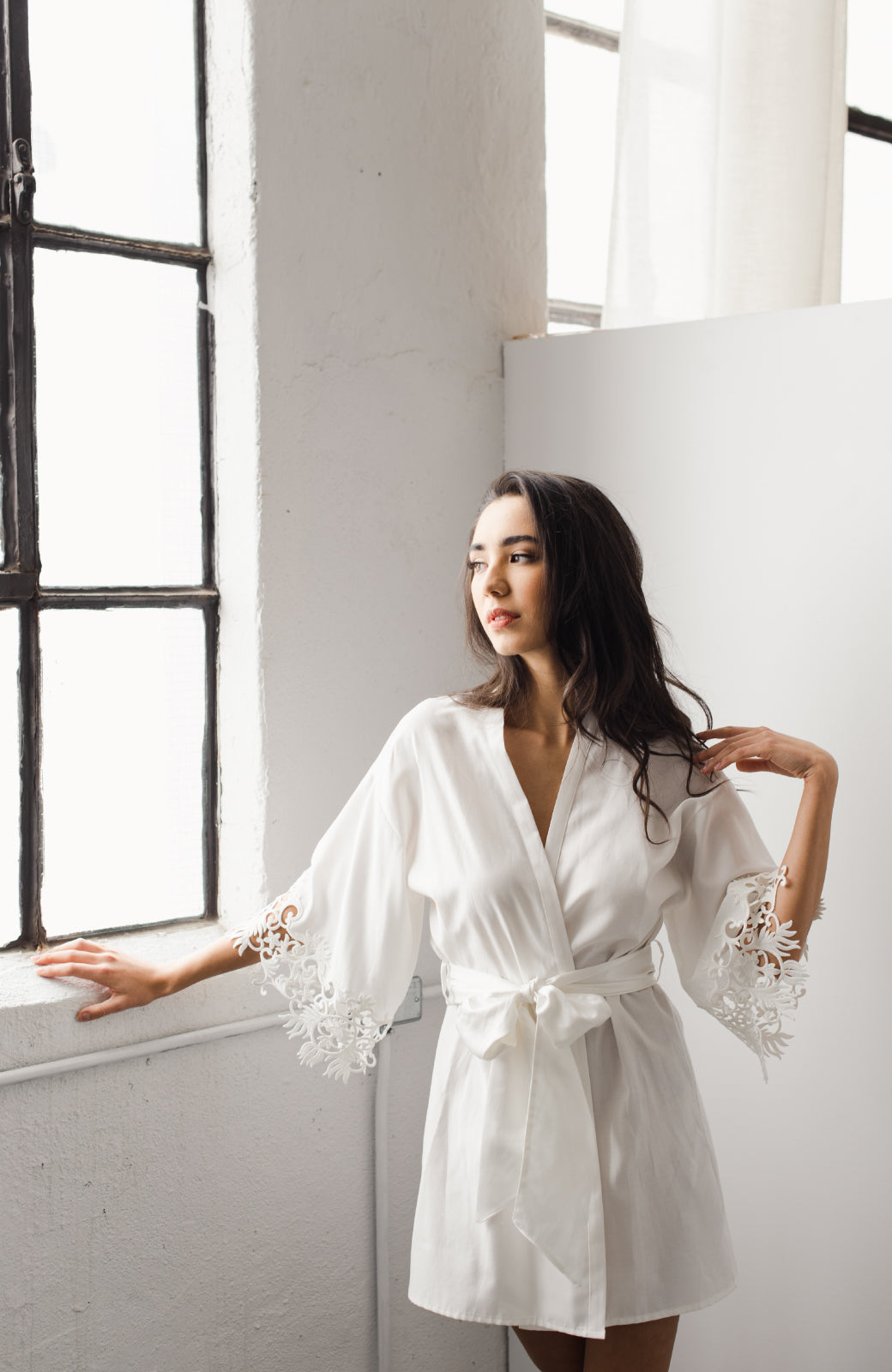 Cloé Silk Cotton Short Bridal Robe - Daphne Newman Design