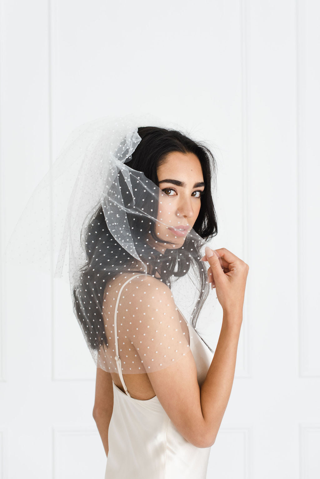 Polka Dot Short Wedding Veil with Blusher